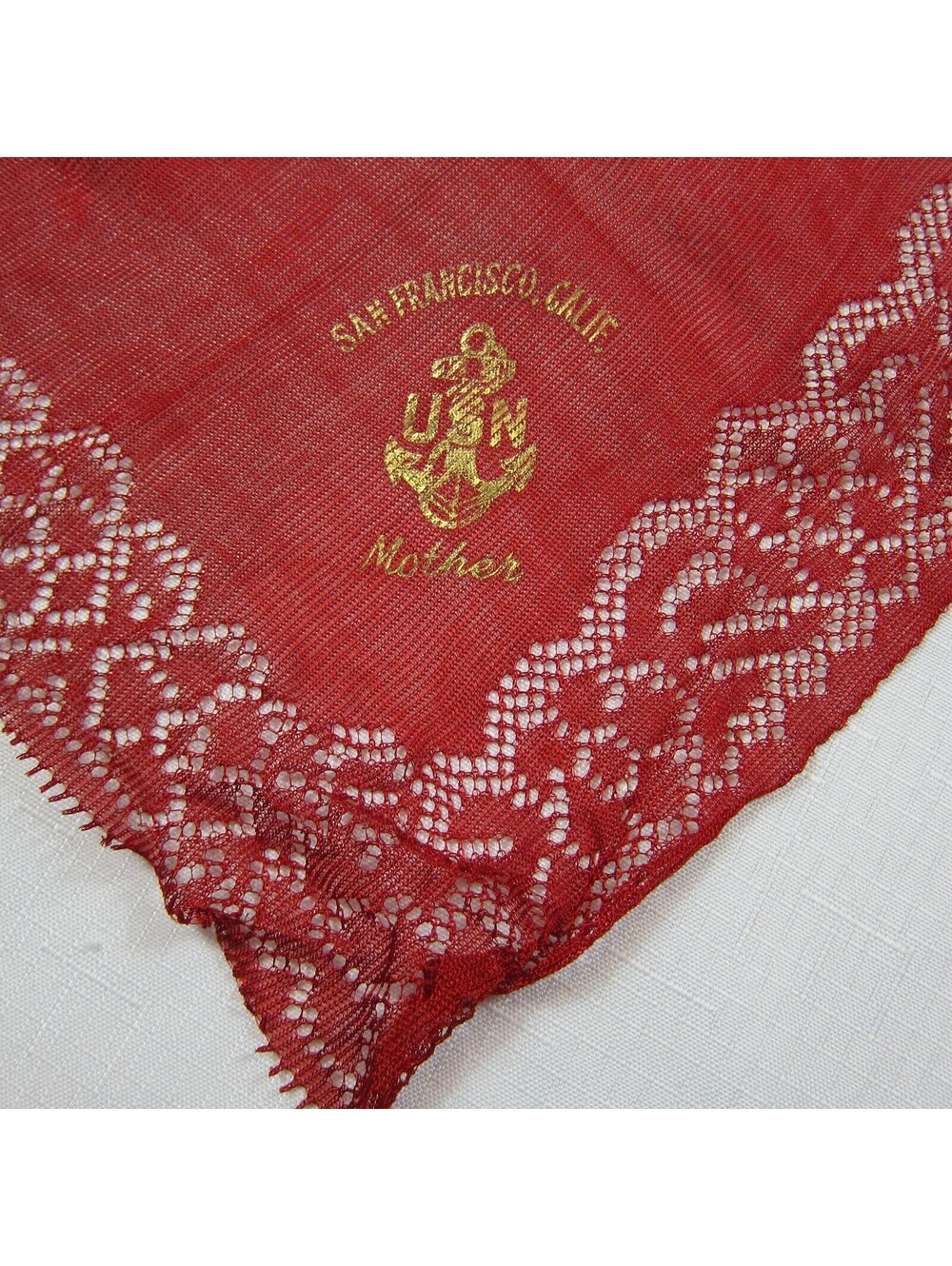 Vintage WWII US Navy Handkerchief San Francisco California "Mother" 11 x 10 in